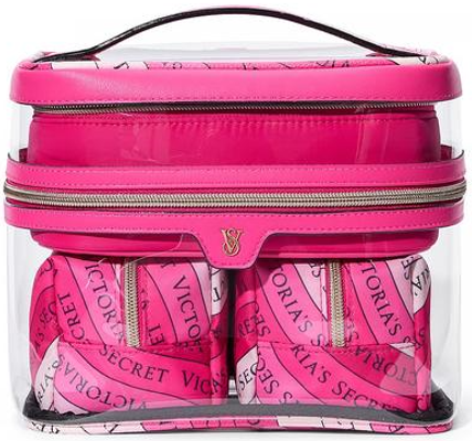 Victoria's Secret 4 in 1 Train Case Beauty Bag Set Pink Swirl
